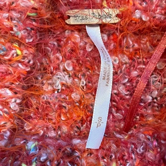 Free People Stardust Orange Pullover Knit Sweater Women's Small oversized shag - Picture 5 of 10